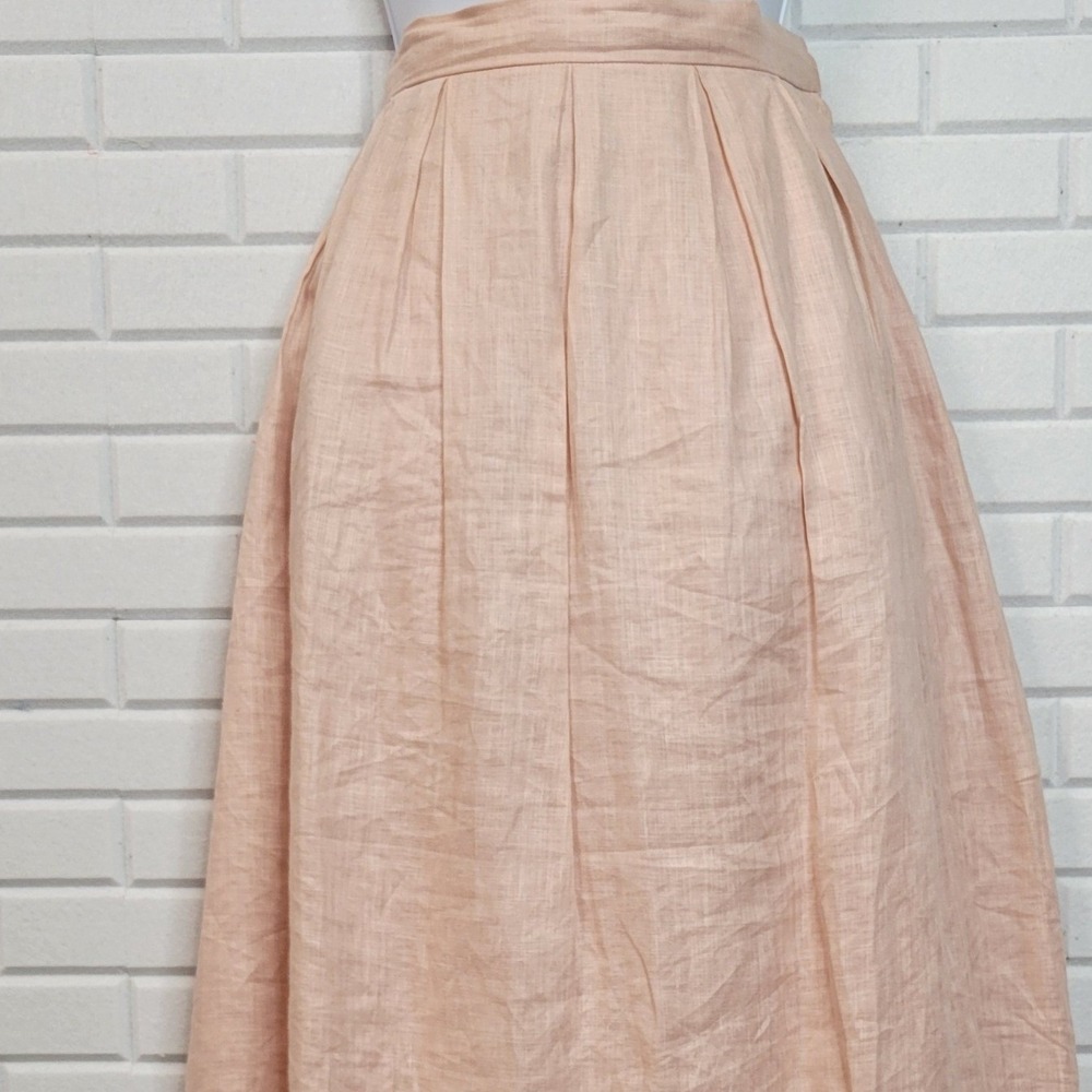 Vintage 1980s Cloak of Many Colors Maxi Skirt Sz S Peach Linen Pleated Edwardian